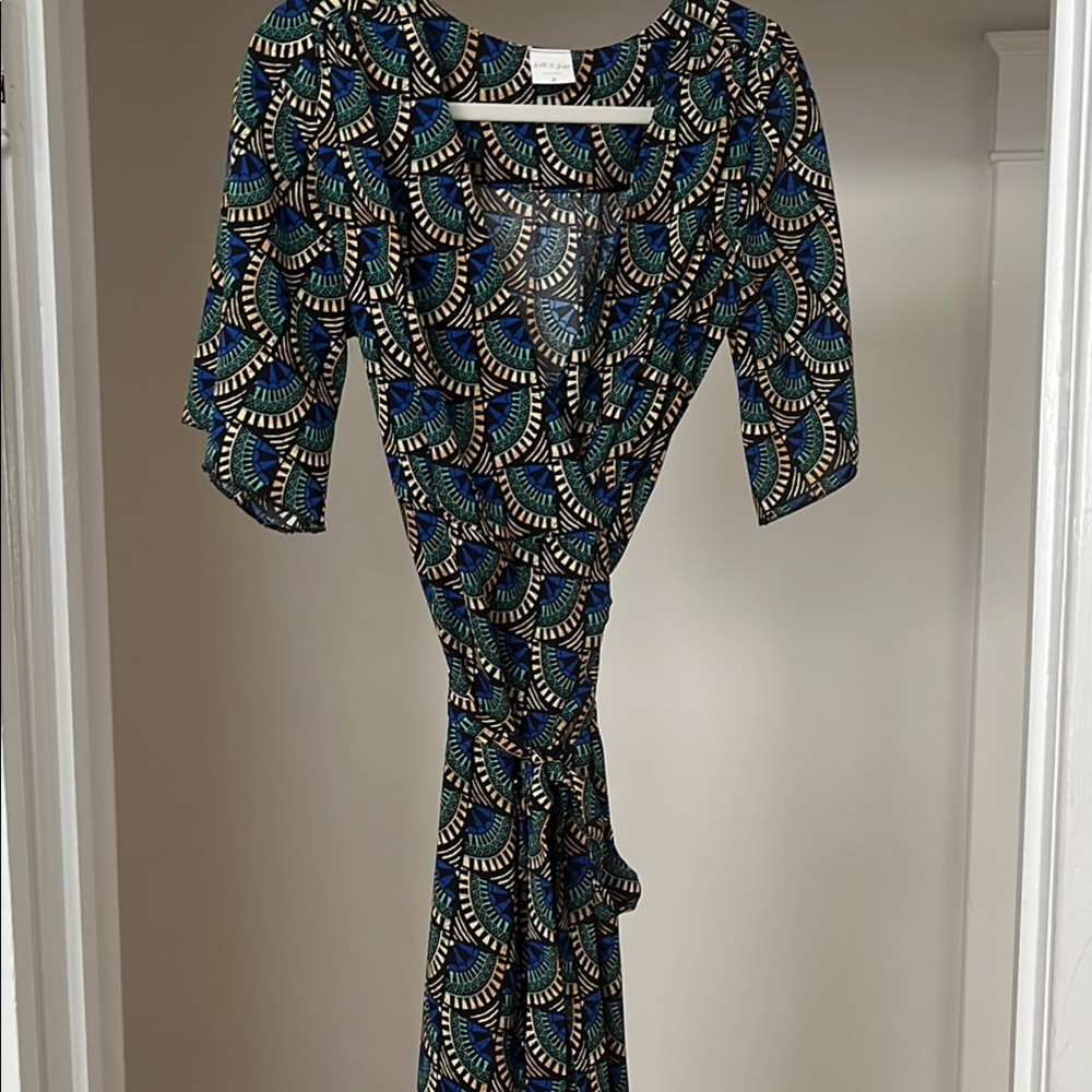 Elegant Blue Patterned Midi Dress